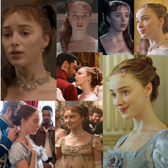 Daphne Bridgerton Cubic Zirconia Flower Stud Teardrop Handmade Replica Earrings - Picture 2 of 14